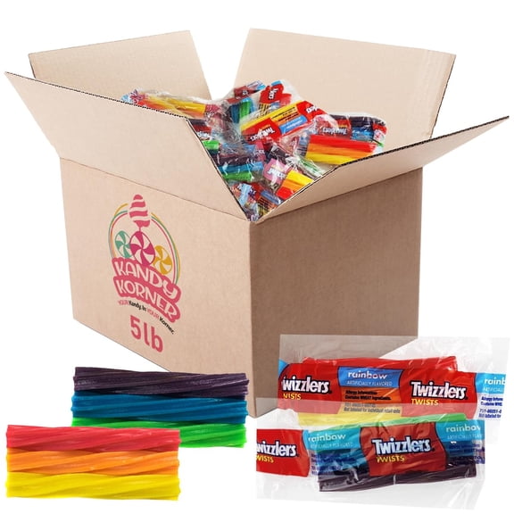 Twizzlers Twists Rainbow Fruit Flavored Fun Size Chewy Candy, Mini Twizzlers Individually Wrapped Bulk Pack for Kids and Adults, Indulging Toffee Fruit Flavored Sweet Snacks for Movie and Party (5 LB)