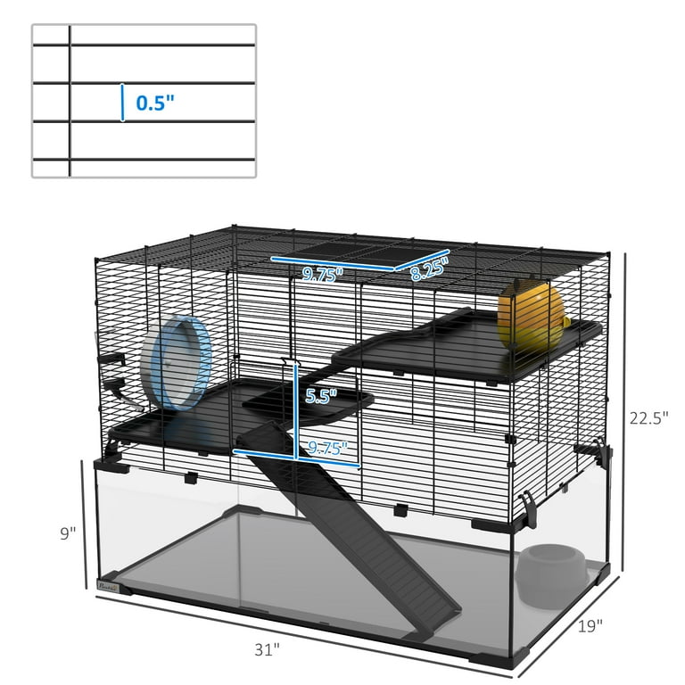 PawHut Indoor Hamster Cage with Accessories 31 Gerbil Cage with Glass Basin for Small Hamsters Walmart
