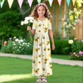 thumbnail image 4 of Uourmeti Girl's Short Sleeve Cartoon Bee Sunflower Print Crew Neck Loose Casual Long Maxi Dress with Pockets Toddler Girls Sundress Clothes, Size 11-12 Years, 4 of 7