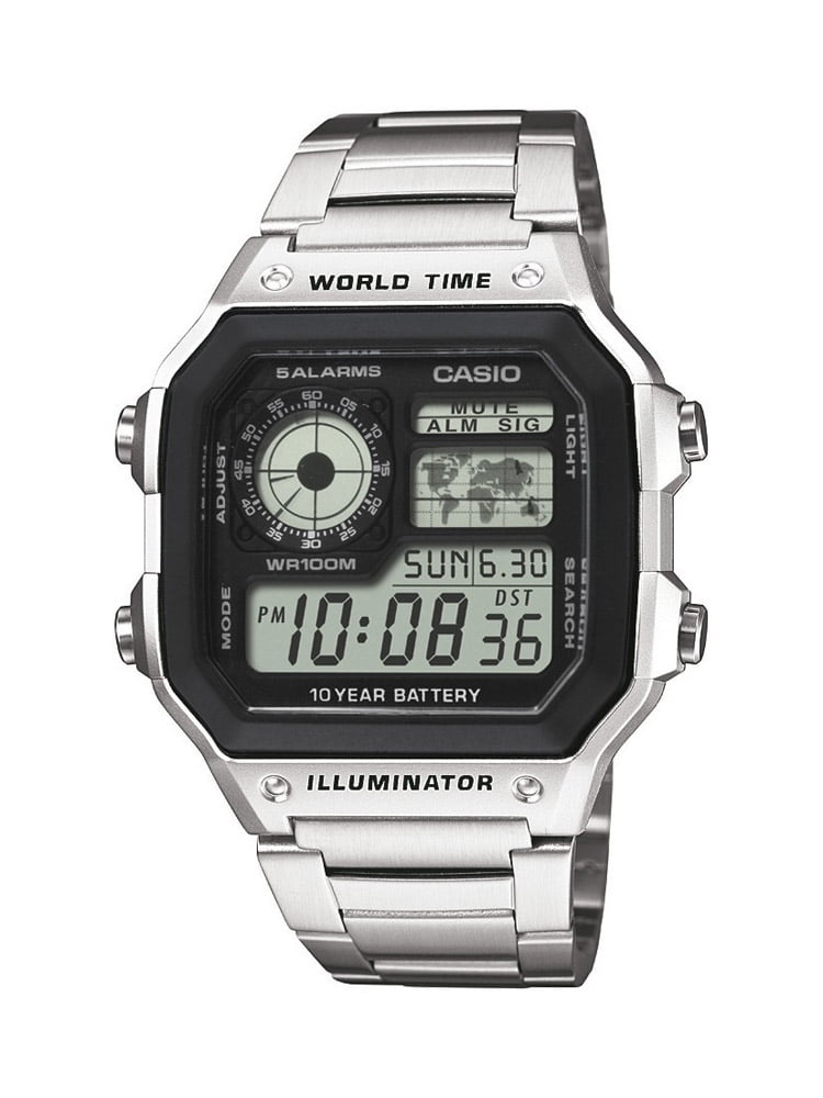 casio black world time resin strap watch