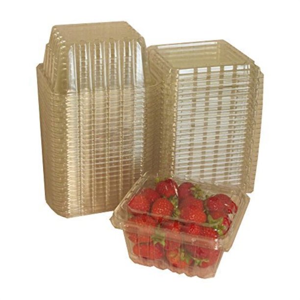plastic clamshell containers for berries, cherry tomatoes, and other
