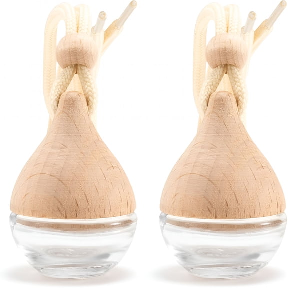 HIBIBUD Refillable Car Air Freshener Hanging Diffuser, Empty Glass Bottle with Reed Sticks for Essential Oils, Car Scent Diffuser and Aromatherapy Pendant Decor, 2 Pack