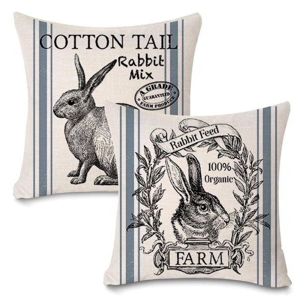Faromily Fundas de almohada vintage de conejito de granja, estilo retro, para alimentación de conejos de granja, decoración del hogar, funda de cojín de 18.0 x 18.0 in, juego de 2 (conejo vintage)