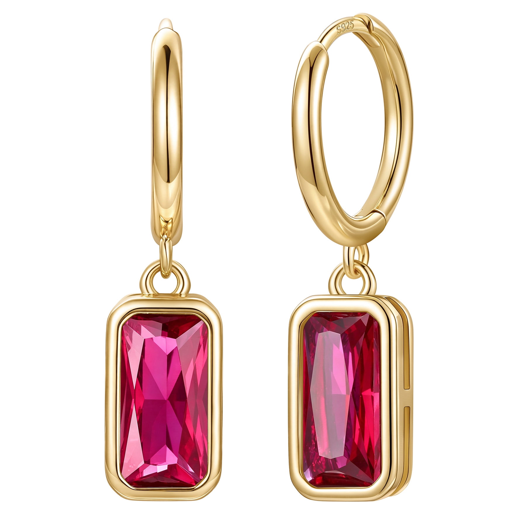 Bestyle 14K Gold Plated Dangle Eearrings for Women 10mm Small Huggie Hoop Earrings July Birthstone Jewelry Gifts for Anniversary Christmas