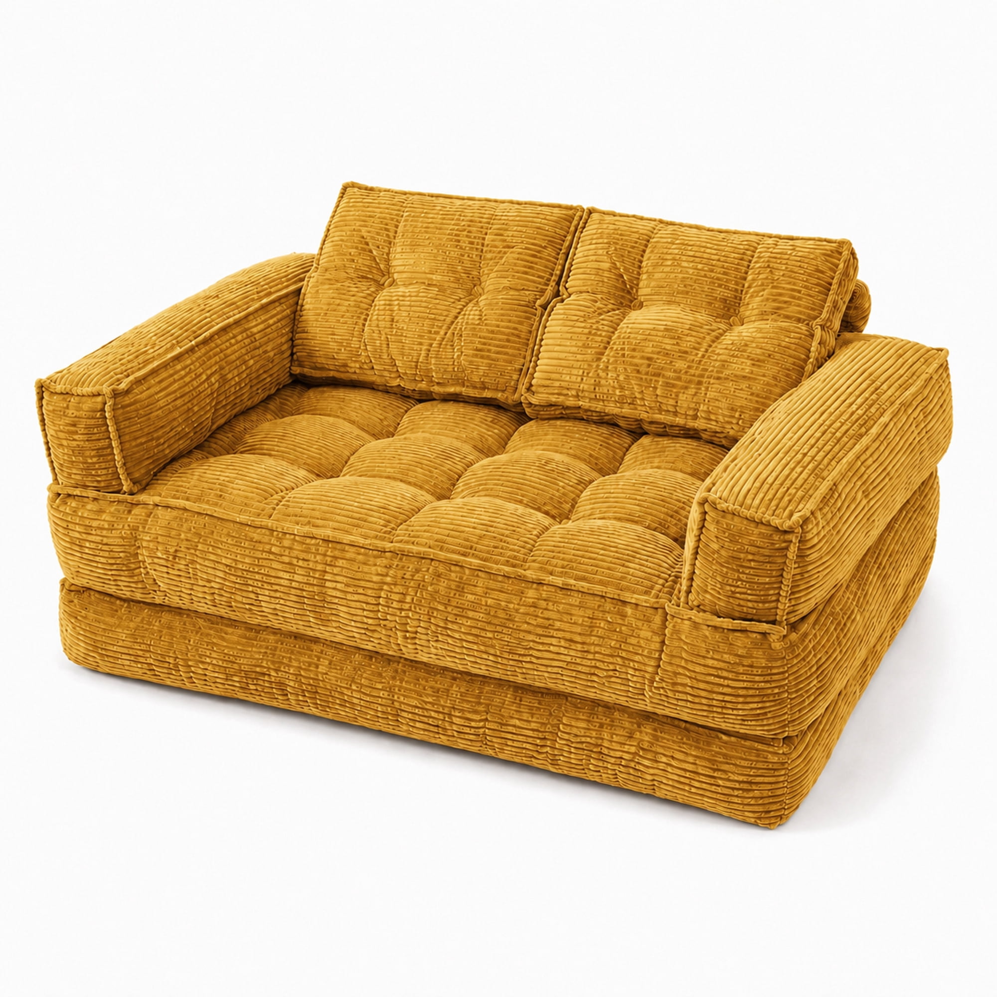 Howcool 51.18" Convertible Loveseat Sofa Bed,2-Seater Corduroy Fold-Out Floor Couch with Chaise Lounge,Deep Seat & Wide Armrests,No Assembly for Living Room Bedroom Apartment,Orange