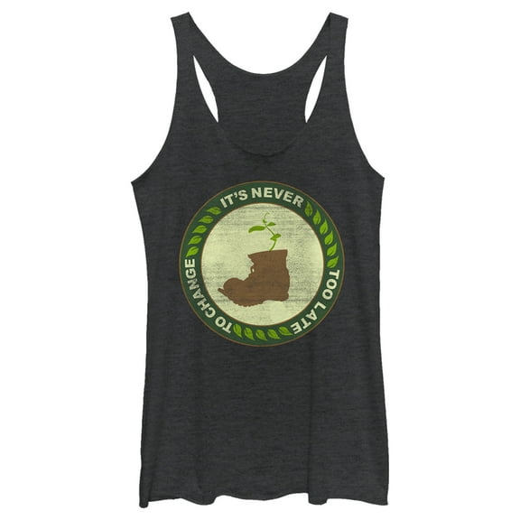 Women's Wall-E It's Never Too Late to Change Racerback Tank Top Black Heather X Small