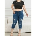 thumbnail image 6 of Women'S Large Size Dark Blue Fashionable Versatile Rolled Edge Hole Casual Style Denim Shorts, Soft And Comfortable Slim Fit Jeans, 6 of 7