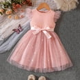 thumbnail image 2 of PINQI Cute Dresses for Little Girls Children's Clothing Girls Spring and Summer Bow Tie Fly Sleeve Mesh Dress A-line Knee-Length Dresses, 2 of 8