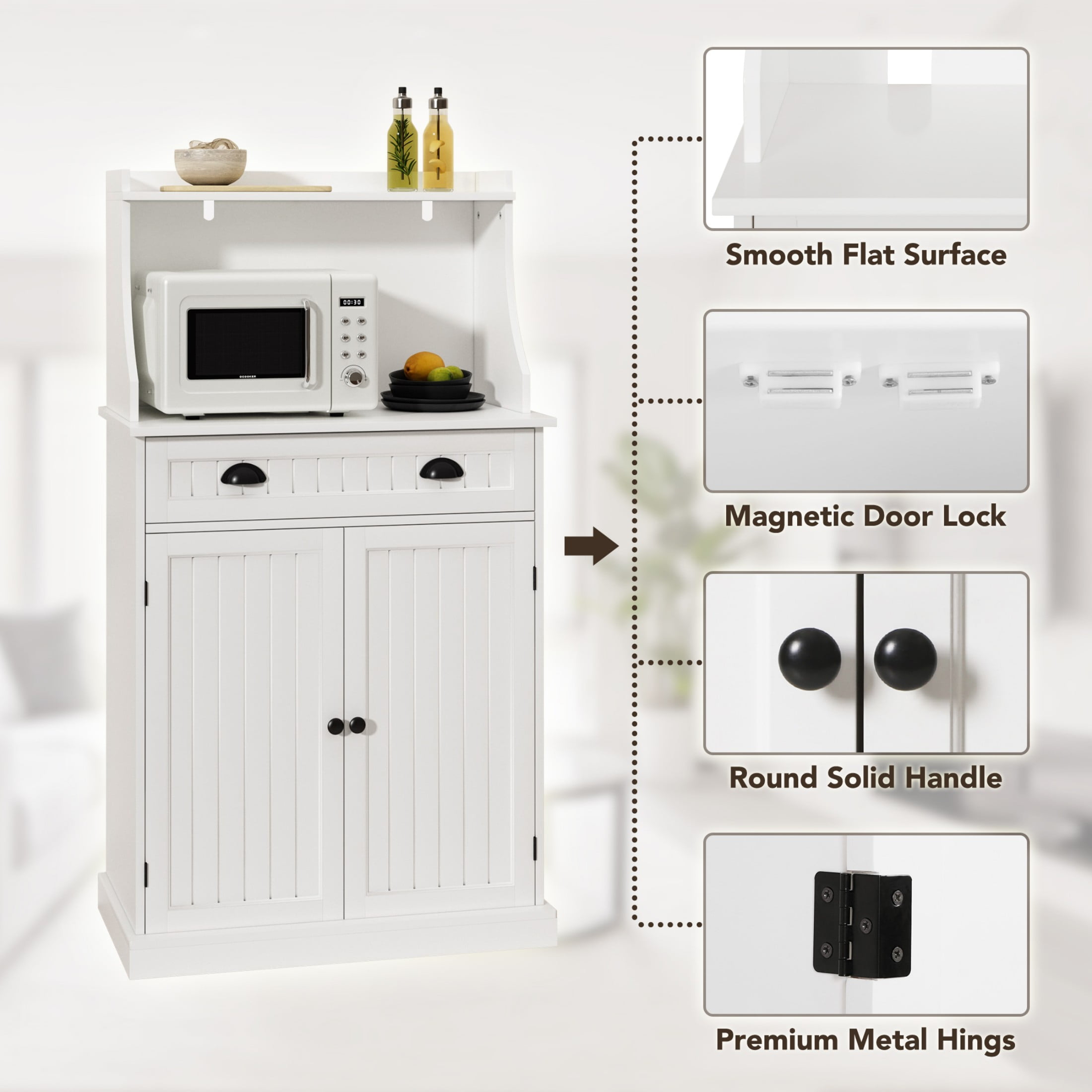 HLR Farmhouse Kitchen Pantry Cabinet with Microwave Stand, 54" Coffee Bar Storage Cabinet,  White
