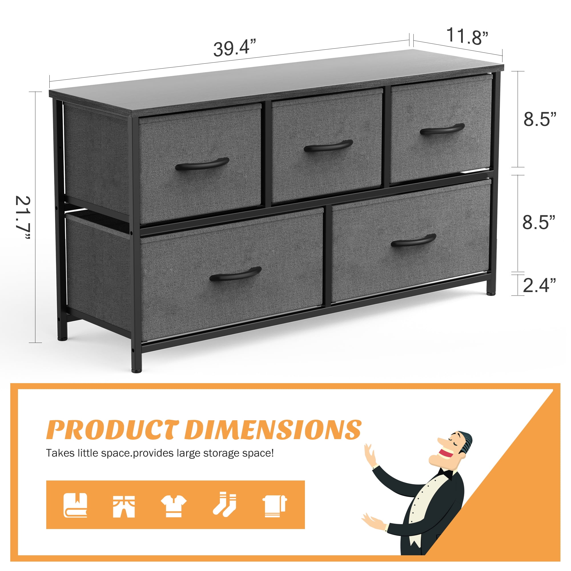 ZUNMOS 5 Drawer Fabric Dresser, Grey Storage Cabinet for Closet, Bedroom, Entryway - Walmart.com ZUNMOS 5 Drawer Fabric Dresser, Grey Storage Cabinet for Closet, Bedroom, Entryway - Walmart.com
