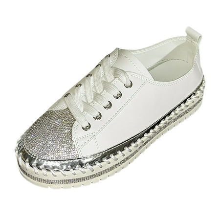 

Blphud Sneakers for Women Clearance Summer Shoes for Women 2024 Casual Women s Casual Shoes Winter Ladies Fashion Sequin Leather Lace Up Comfortable Thick Soled Casual Shoes Womens Sneakers White 37