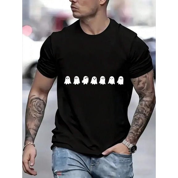 Ghost T Shirt Men Black Halloween Funny Graphic Tee Casual Stamps Are Suitable For Family And Other Holiday