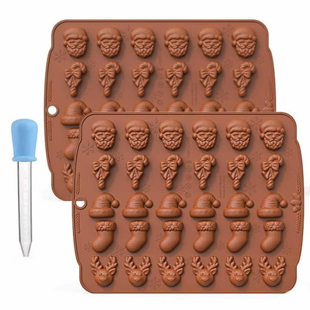 

Christmas Silicone Cake Molds | 2pcs 3D Christmas Santa Candy Silicone Mold | 30 Cavity Christmas Mould for Cake Chocolate Clay Soap DIY Party Supplies
