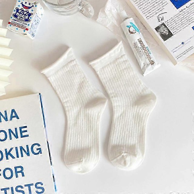Calcetines de encaje Lolita blancos para mujer, calcetines de tubo medio, de algodón, estilo japonés, JK B06