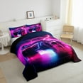 thumbnail image 3 of Homewish 3D Automobile Full Size Comforter Sets for Boys, Futuristic Racing Car Bedding Comforter Set, Neon Fuchsia Lightning Reversible Bedding Sets, Ultra Soft Bedroom Decor, 3 Pieces, 3 of 8