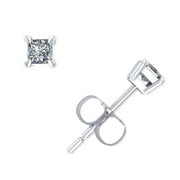 JEWELWESELL 0.10Ct Princess Cut Diamond Solitaire Stud Earrings 14k White Gold Prong K I2