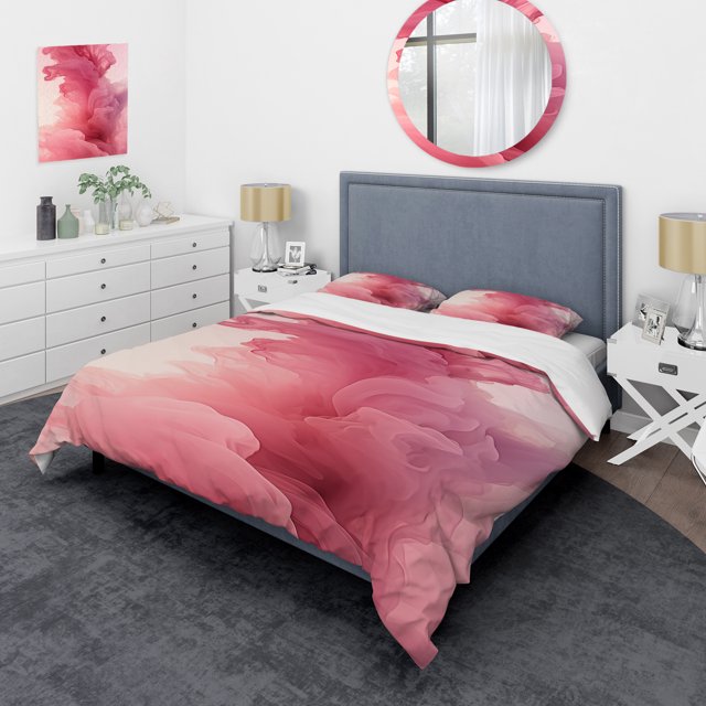 Designart "Radiant Pink Polar Smoke III" Abstract Bedding Covert Set - Abstract Pink Modern Bed Set With 2 Shams