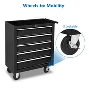 POVANLI 5 Drawers Rolling Tool Chest Cabinet with Wheels, Tool Storage Cabinet and Tool Box Organizer for Garage Warehouse Workshop, Black