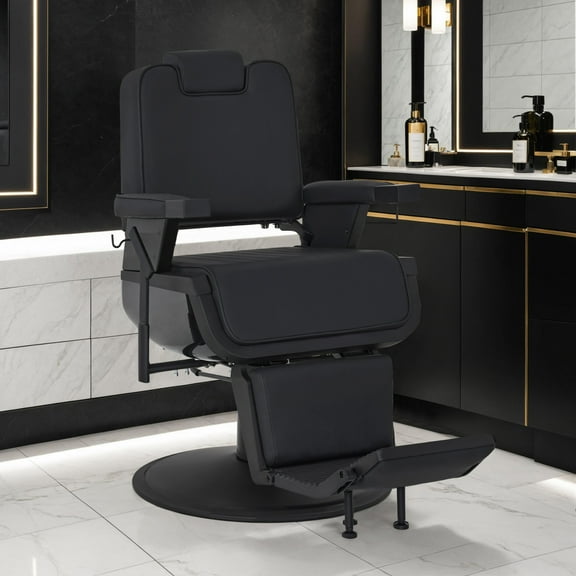 BarberPub Heavy Duty Vintage Barber Chair Hydraulic Recline Salon Beauty Styling Chair, Black