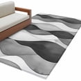 thumbnail image 2 of 2.7x5 Area Rugs, Gray Stripes Non-Skid Rubber Backing Large Rectangle Rugs - Living Room Bedroom Home Office, Vintage Farmhouse Greyish Ripple Pattern Indoor Floor Mat Carpets Washable Rug, 2 of 9