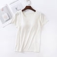 thumbnail image 1 of Camiseta de manga corta con almohadilla para el pecho Camiseta de base de una pieza de corte entallado con copa modal para mujer Top de mujer con cuello redondo Sujetador sin costuras, 1 of 6