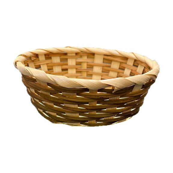 Small Wicker Basket Rattan Woven Wooden Bread Fruit Snack Storage Tray For Kitchen Restaurant Outdoor, Yellow, 6.3x6.3x2.36 Inches, 1 Pack