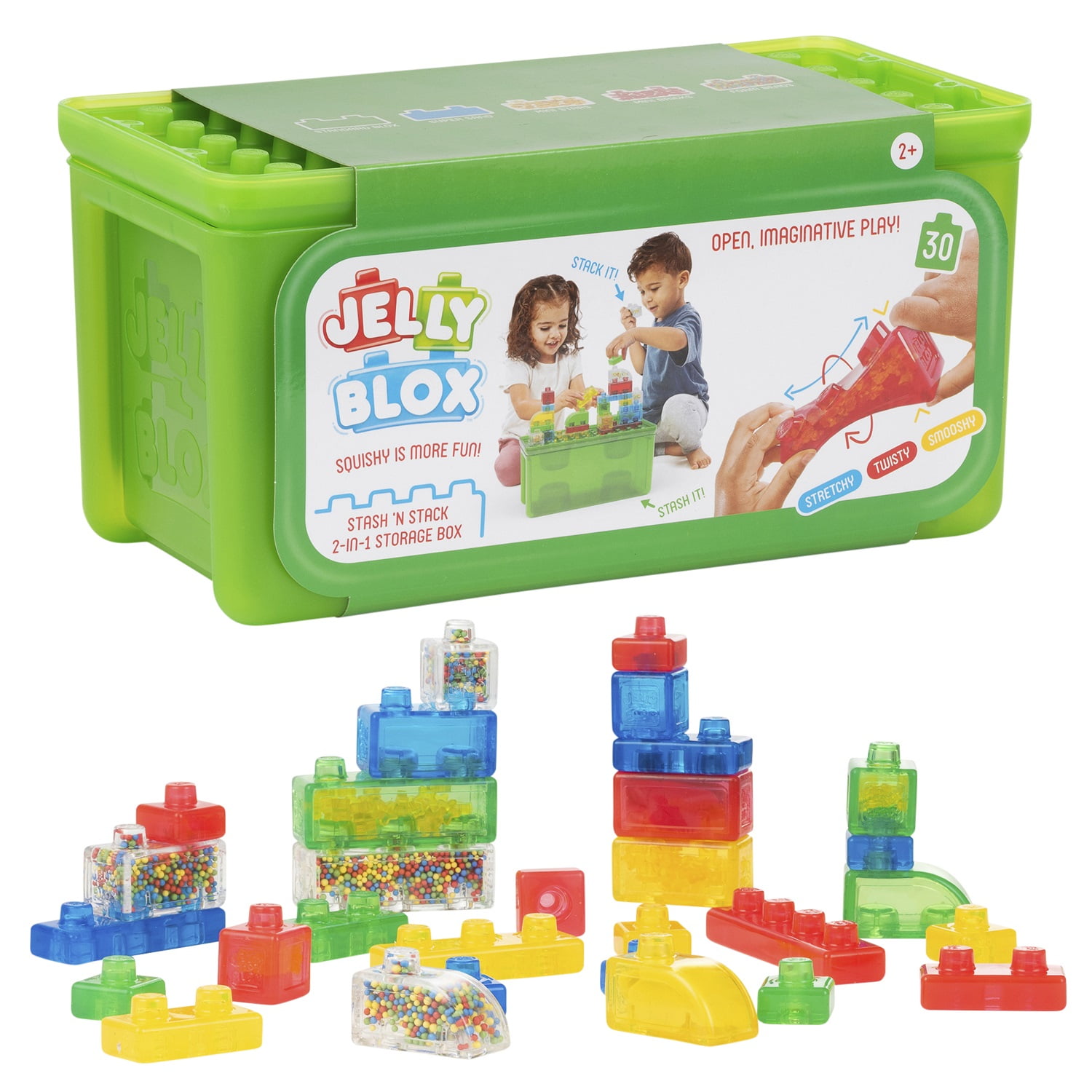 Jelly Blox - Stash & Stack - 2-in-1 Storage Case by Goliath, Includes 30 Pieces, Ages 2+