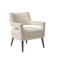 thumbnail image 3 of Cream Houndstooth Accent Chair - 29" Solid Wood Armchair for Living Room or Entryway, Button Tufted Back, Pecan Legs, Polyester Fabric., 3 of 6