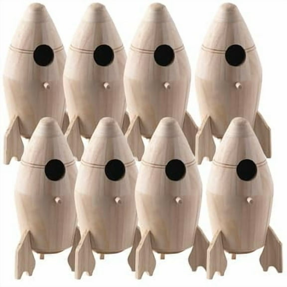 10.5" Wooden Rocket Ship Birdhouse by Make Market - Unfinished Hanging Birdhouse Made of 100% Wood - Outdoor Nesting Boxes - Bulk 8 Pack