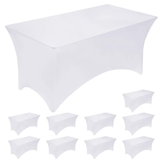 Mantel Fixwal, funda de mesa de spandex de 6 pies, paquete de 10 unidades, color blanco