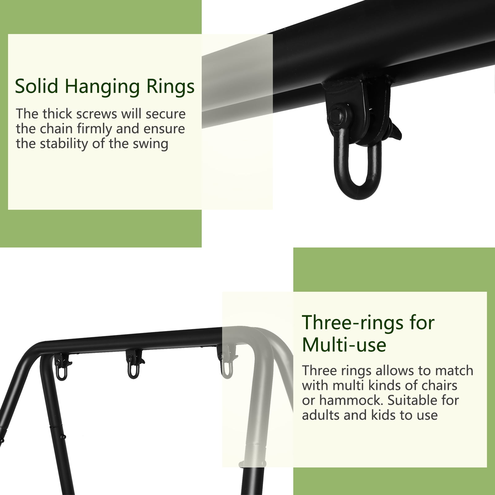 133*137*180cm Wrought Iron Four-Legged Standing 200kg Three Rings Hanging Chair Frame Black