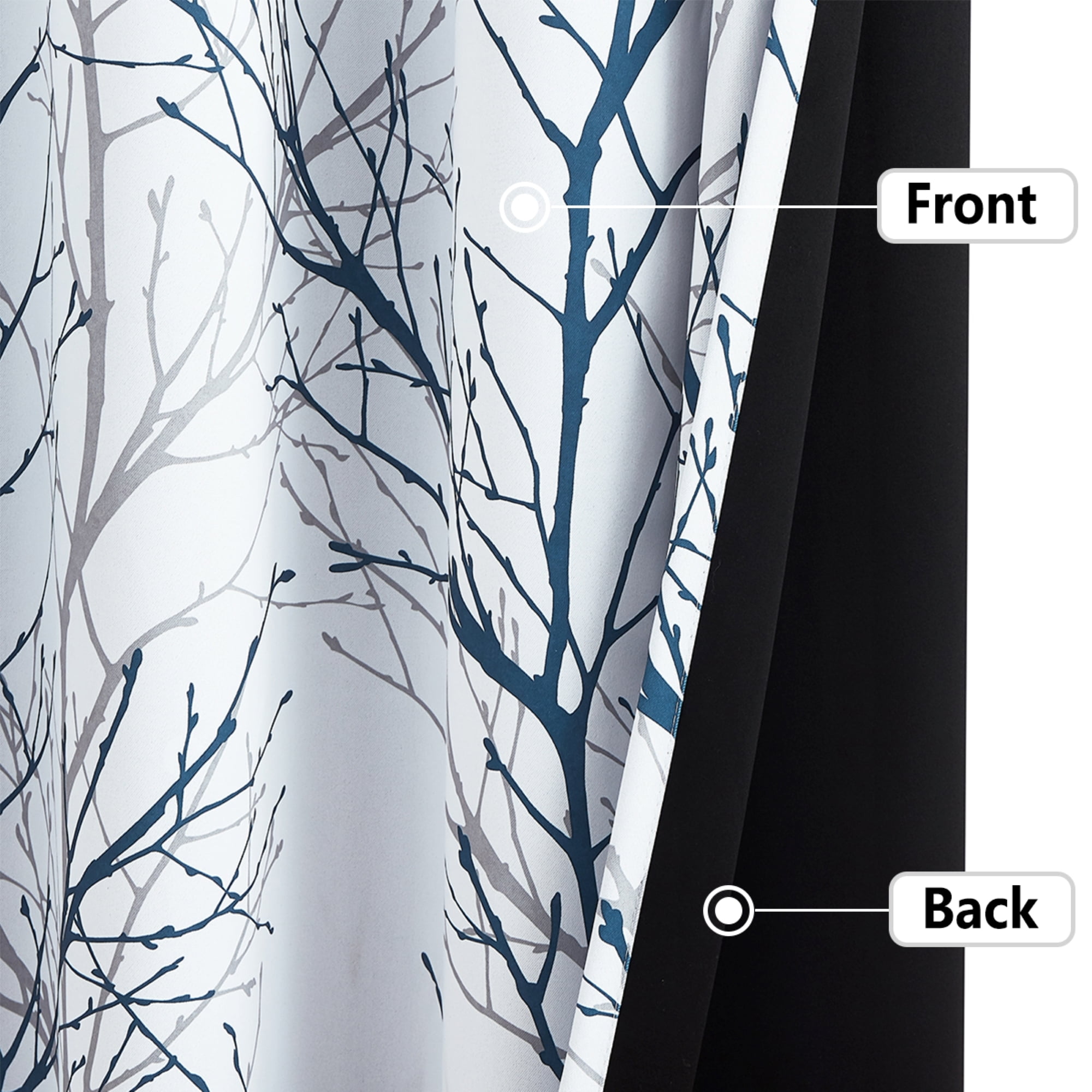 Decoultimatex Blue White Branch Blackout Curtains for Bedroom Triple Weave Energy Saving Full Blackout Window Curtains for All Seasons, 52"x96"x2