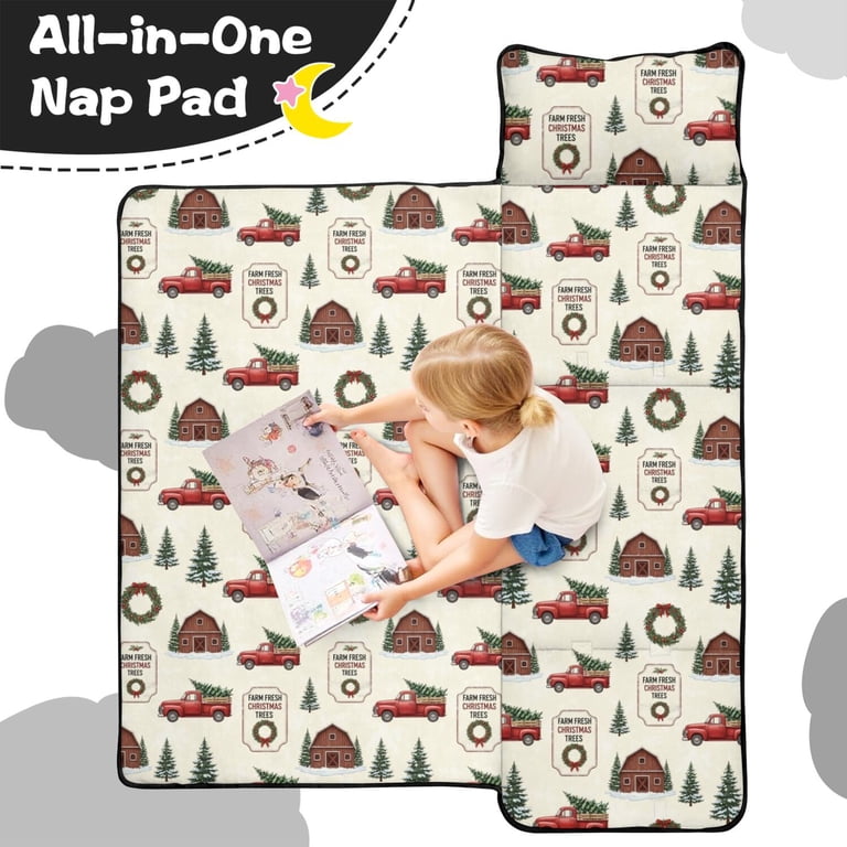 Christmas Red Truck Barn Wreath Pattern Kids Nap Mat, Sleeping Mat with ...