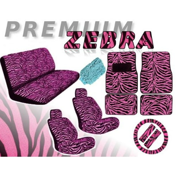 New Premium Grade 16 pieces PINK ZEBRA Interior Seat Cover set With