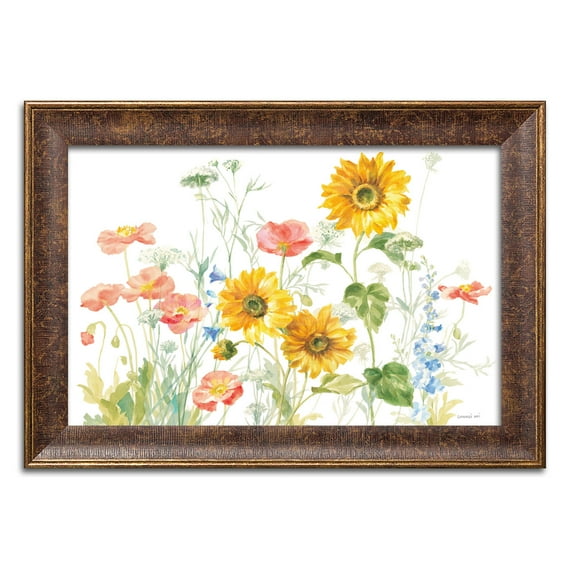 Gango Home Decor Cottage Floursack Florals on White I by Danhui Nai (Ready to Hang); One 18x12in Gold Trim Framed Print