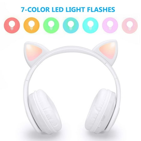 Casque sans fil oreilles de chat mignonnes avec micro LED Kawaii