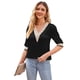 thumbnail image 1 of Blusa con costura de encaje, blusa de manga corta, blusa de encaje para mujer, blusa de media manga para mujer, blusa con cuello en V, diseño aerodinámico, 1 of 6