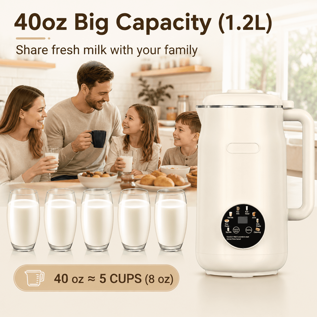 SAUDIO 8-in-1 Automatic Nut Milk Maker Machine, 40 oz Almond, Soy