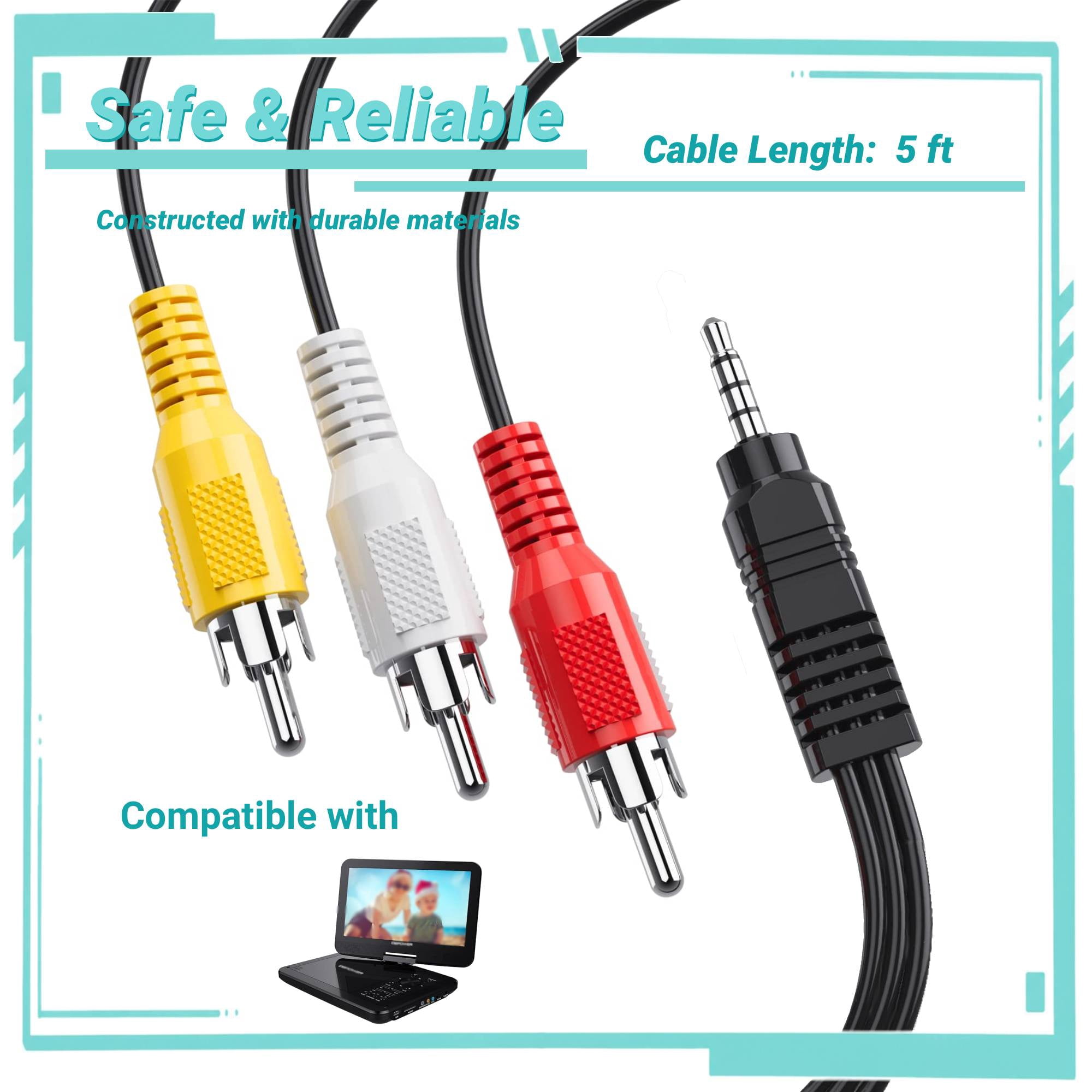 Yolmary 5ft 3.5mm to RCA AV Out AV TV Video Cable Compatible with DBPower Portable DVD Player