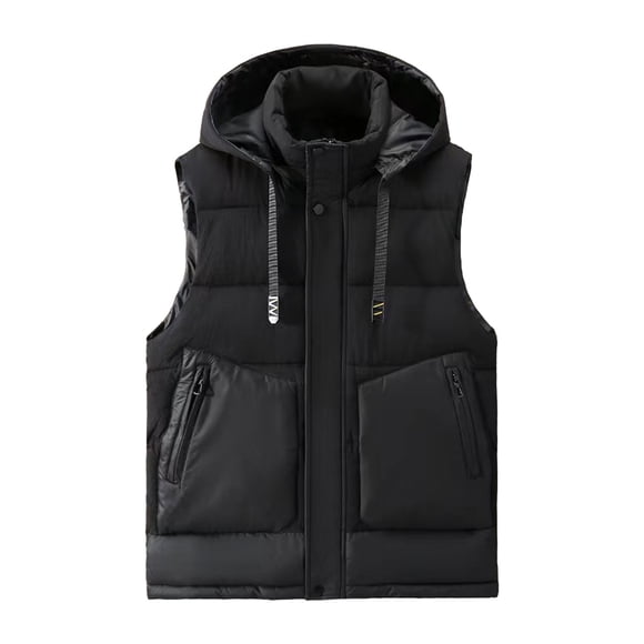 Lovzfmll Men's Puffer Vest Hooded Detachable Sleeveless Zip Up Warm Black, M