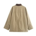 thumbnail image 2 of Mid-Length Oversized Canvas Jacket for Women with Contrast Corduroy Collar, Loose Fit Utility Coat, Lightweight Casual Workwear Outerwear, 2 of 7