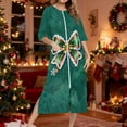 thumbnail image 2 of Women's Christmas Pajamas Dress Three Quarter Sleeves Crewneck Zip Up Home Pjs with Pockets Green-1 S, 2 of 8
