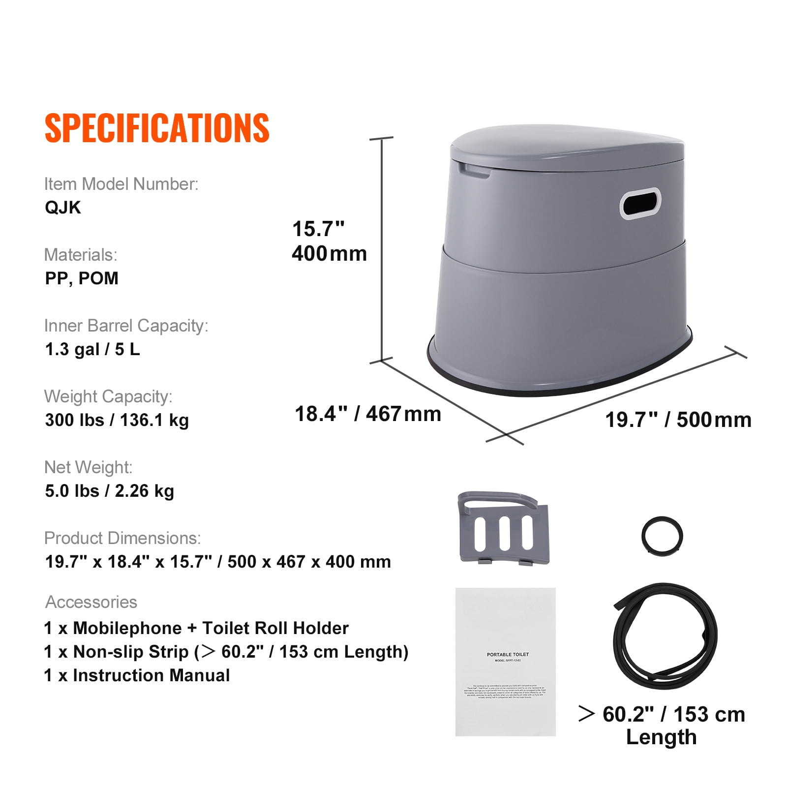 KFFKFF Mobile Commode, 1.3 Gal Split Inner Bucket & Paper Holder, Dual Cover, Ideal for Outdoor Use, Road Trips, Camping, for Both Adults & Children