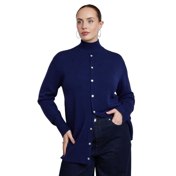ELOQUII Women's Plus Size Longline Mockneck Cardigan
