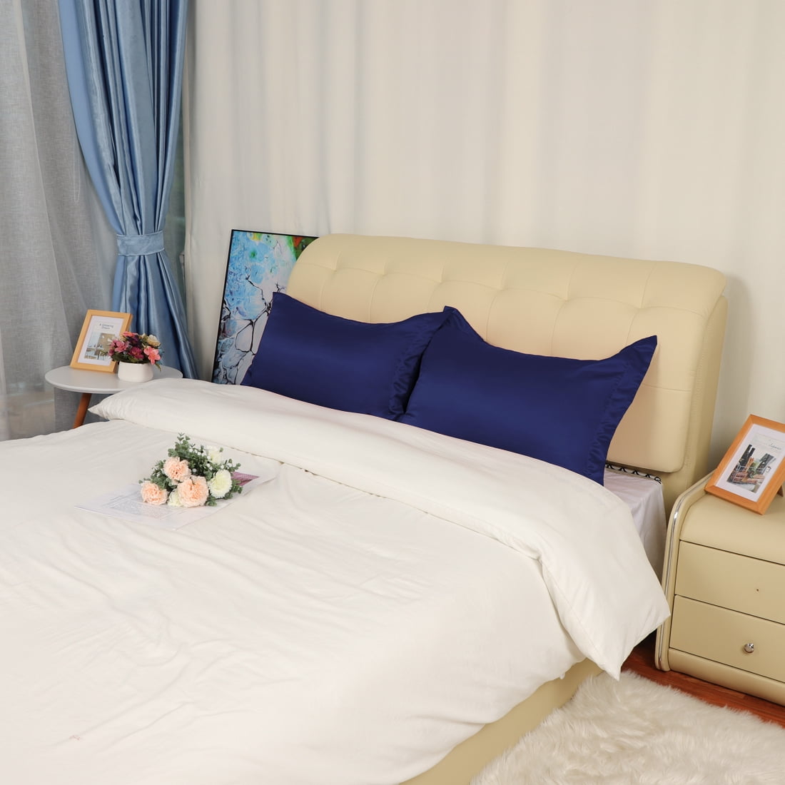 Unique Bargains 2-Pack Satin Pillow Shams Queen Size 20" x 30" Navy