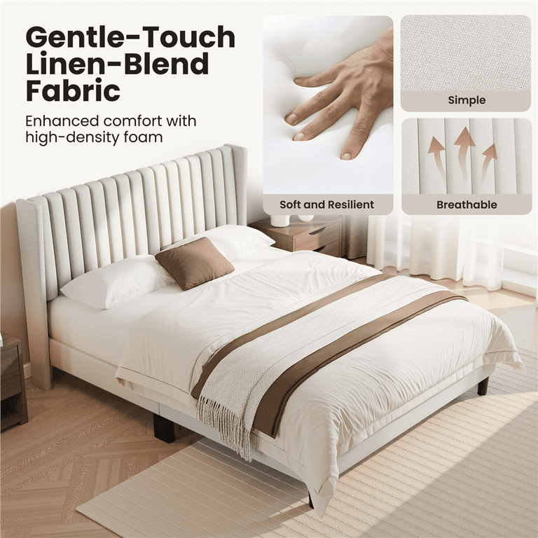 Renwick Queen Upholstered Platform Bed, Ivory photo 6