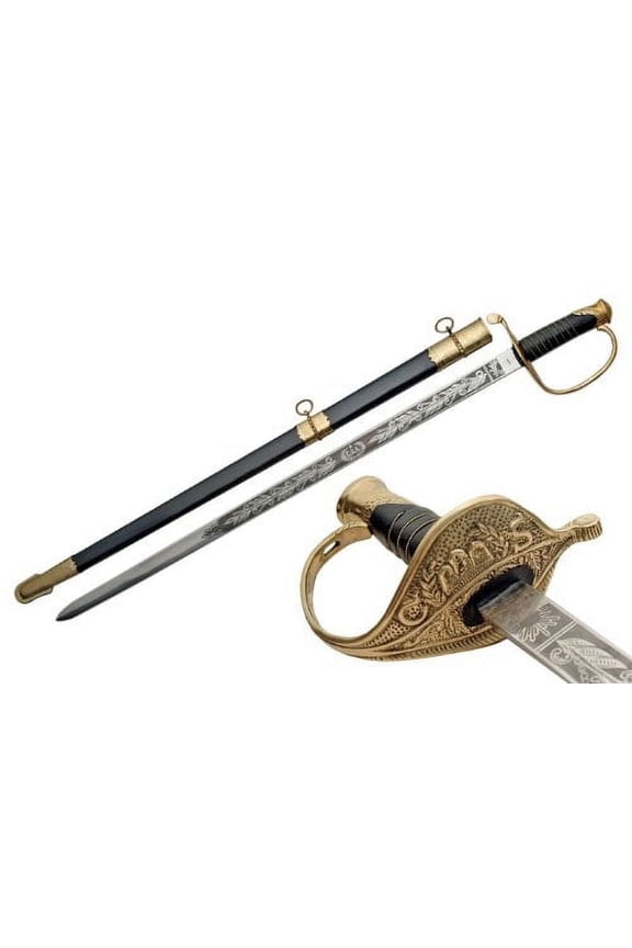 Supplies 39" Carbon Steel Fayetteville Sword with Brass Guard and Pommel, Wire_Wrapped Handle, Brass Trimmed Metal Scabbard