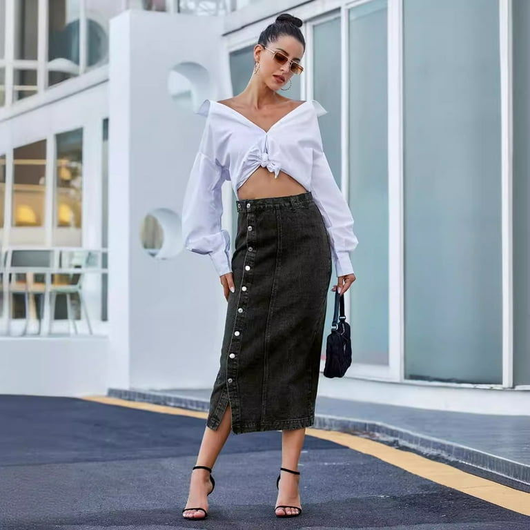 Casual High Quality Maxi Denim Skirts For Women Summer 2024 Fashion Black Jeans Dress Long Y2k Skirt Denim Walmart