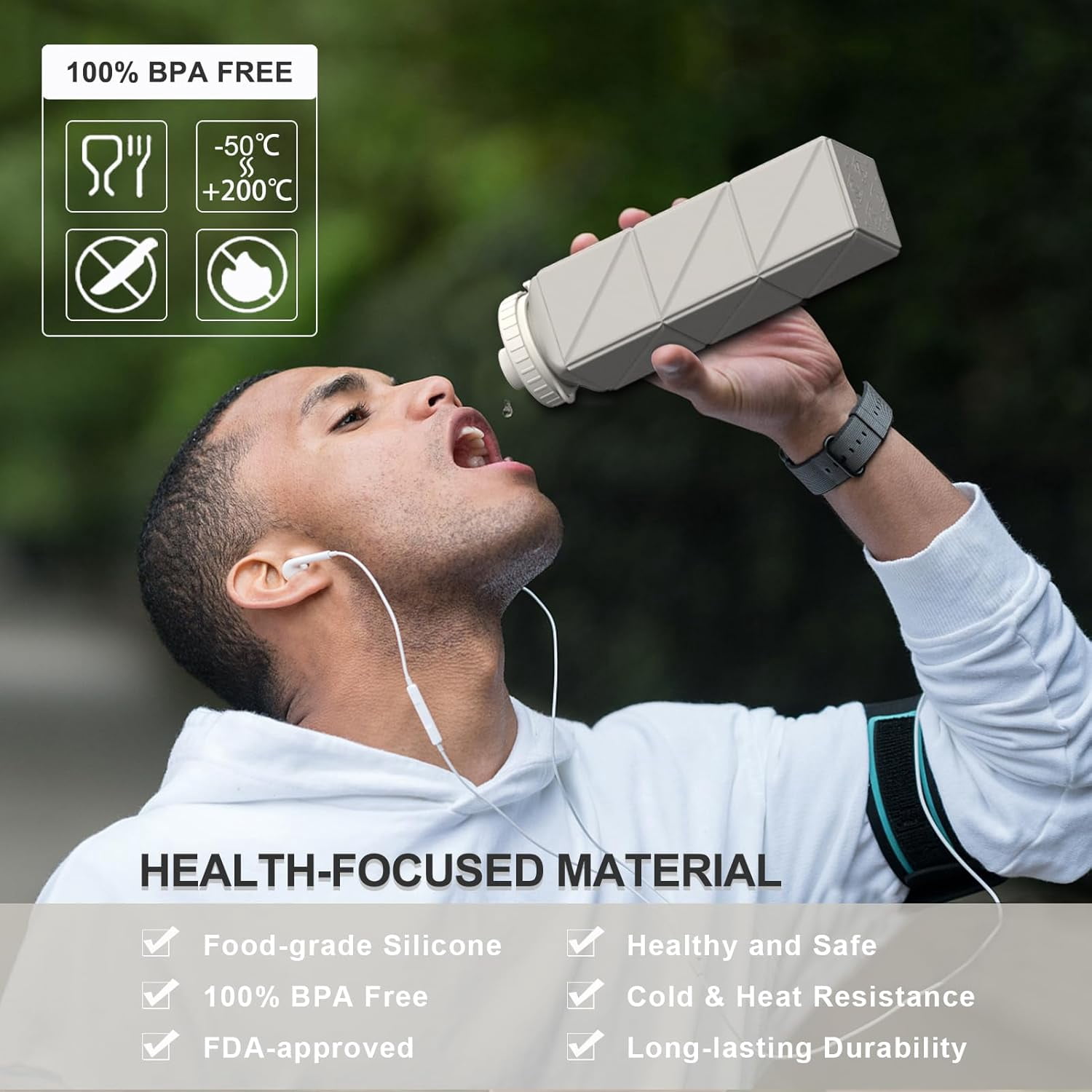 Collapsible Water Bottles 20.6oz, Silicone Foldable Portable Travel Water Bottle, Lightweight Reusable Leakproof for Traveling Camping Hiking Cycling Yoga Sports Outdoor