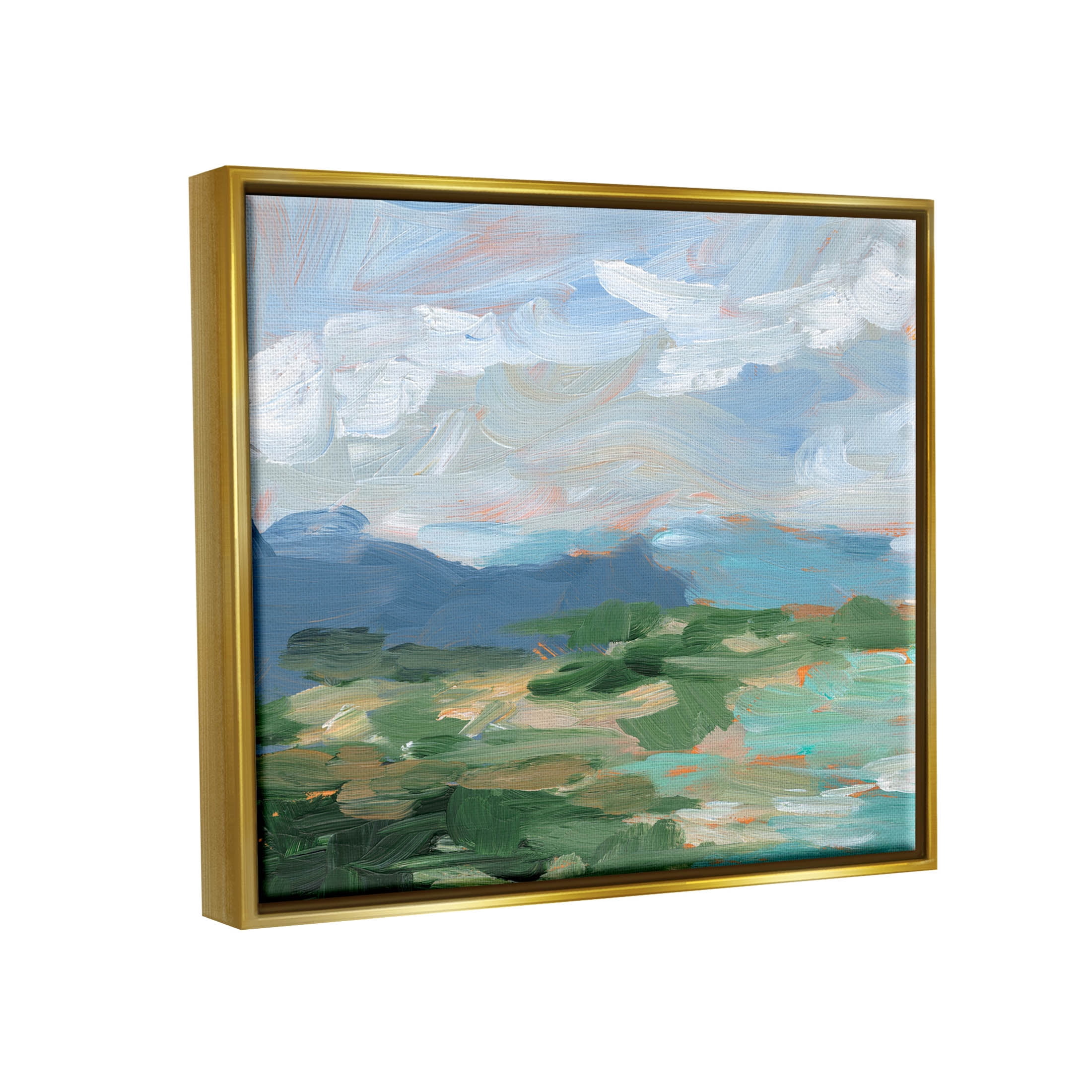 Modern Brushed Cloudy Landscape Landscape Painting Metallic Gold Framed Art Print Wall Art